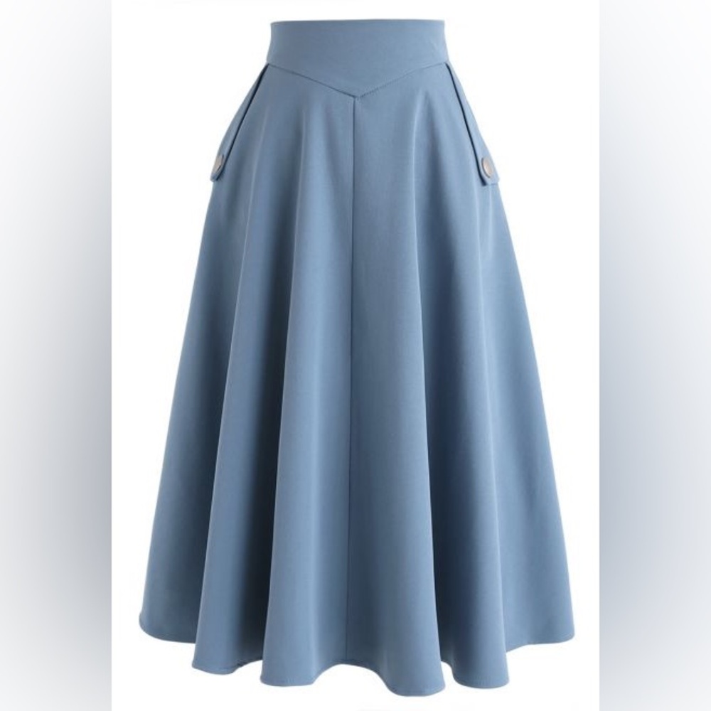 Chicwish Dusty Blue A-Line midi Skirt classic simplicity with pockets size Xs